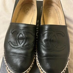 CHANEL Black Leather Espadrilles